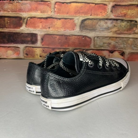 Chuck Taylor Black Leather Ox Lows w/white sole & toe cap - Kids 13 - Picture 4 of 5